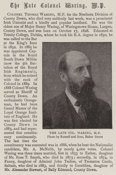 The Late Colonel Waring, MP by English Photographer