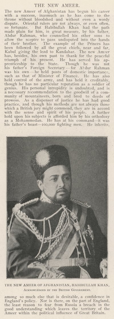 The New Ameer of Afghanistan, Habibullah Khan, acknowledged by the British Government by English Photographer