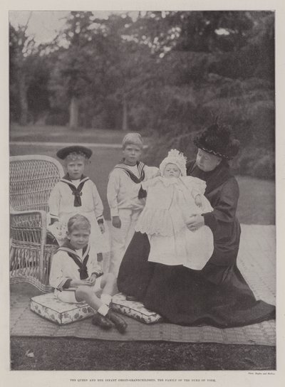 The Queen and her Infant Great-Grandchildren, the Family of the Duke of York by English Photographer