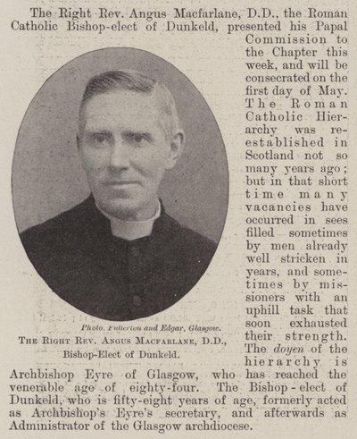 The Right Reverend Angus Macfarlane, DD, Bishop-Elect of Dunkeld by English Photographer