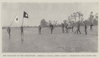 The Situation in the Philippines, American Signal Corps Laying a Telegraph Line Under Fire by English Photographer