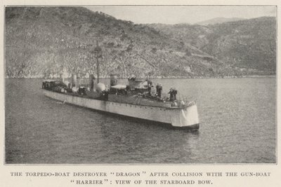 The Torpedo-Boat Destroyer Dragon after Collision with the Gun-Boat Harrier, View of the Starboard Bow by English Photographer