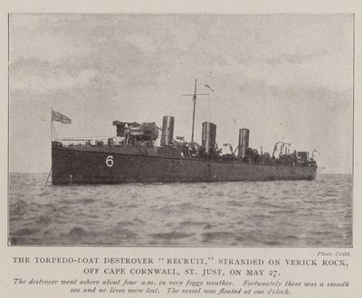 The Torpedo-Boat Destroyer Recruit, stranded on Verick Rock, off Cape Cornwall, St Just, on 27 May by English Photographer