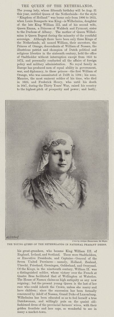The Young Queen of the Netherlands in National Peasant Dress by English Photographer