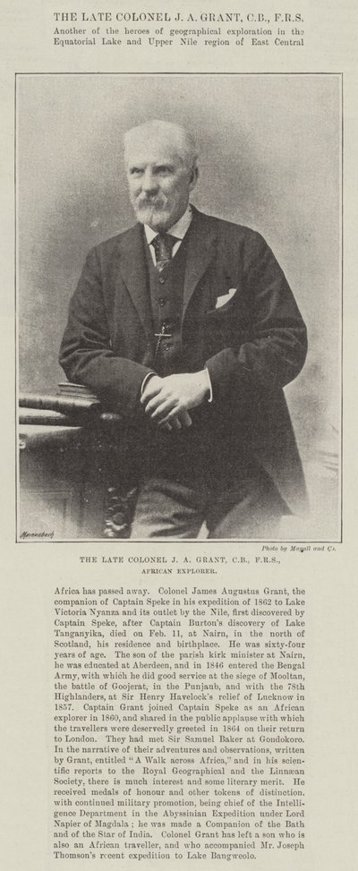The Late Colonel J.A. Grant, CB, FRS, African Explorer by English Photographer