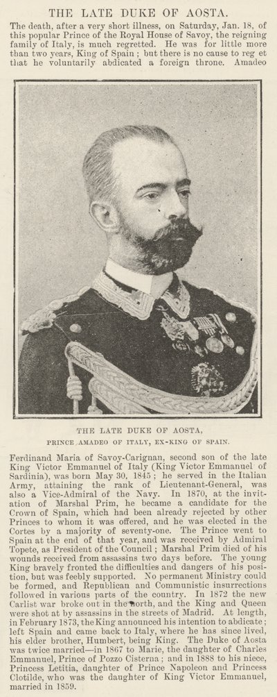 The late Duke of Aosta, Prince Amadeo of Italy, Ex-King of Spain by English Photographer