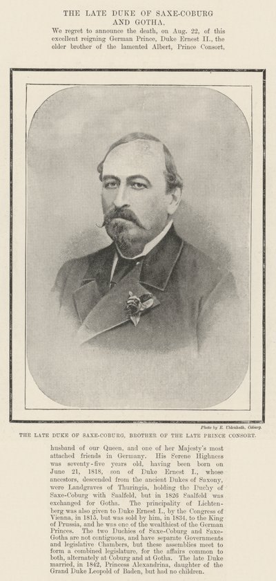 The late Duke of Saxe-Coburg, Brother of the late Prince Consort by English Photographer