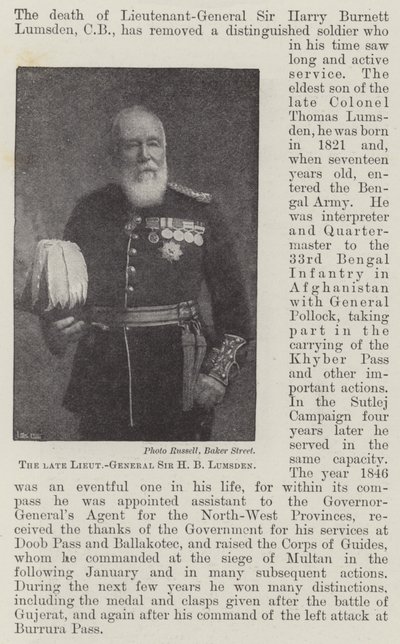 The late Lieutenant-General Sir H B Lumsden by English Photographer