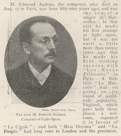 The late M Edmond Audran, Composer of Light Opera by English Photographer