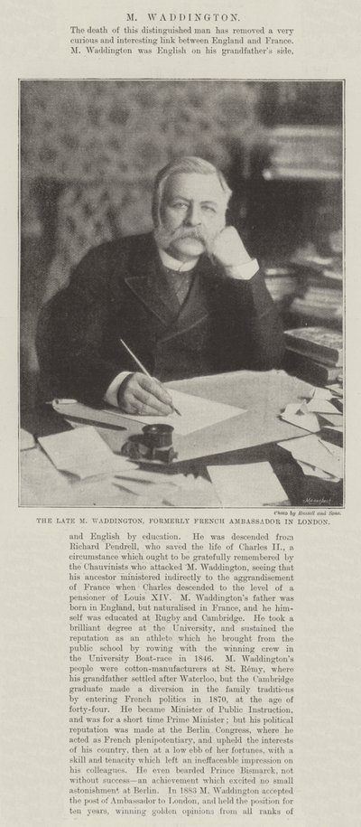 The late M. Waddington, formerly French Ambassador in London by English Photographer