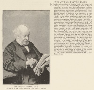The late Mr Edward Lloyd, Proprietor of the Daily Chronicle and Lloyds Weekly by English Photographer