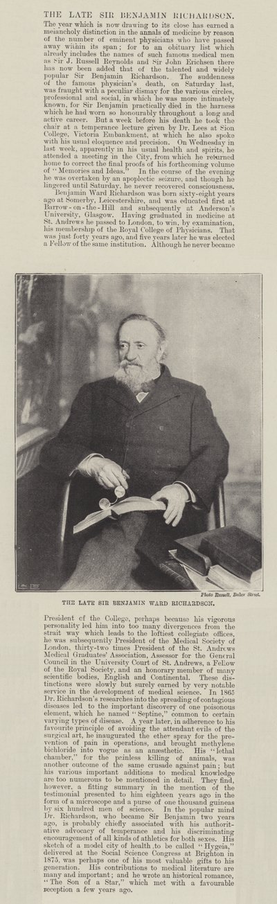 The late Sir Benjamin Ward Richardson by English Photographer