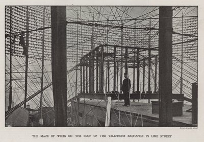 The maze of wires on the roof of the Telephone Exchange in Lime Street by English Photographer