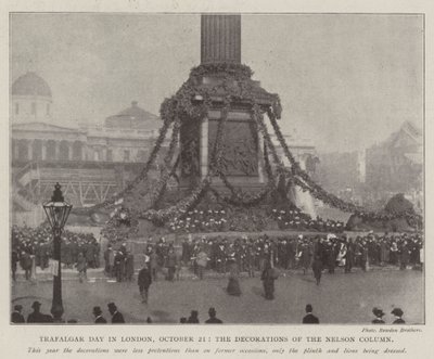 Trafalgar Day in London, 21 October, the Decorations of the Nelson Column by English Photographer
