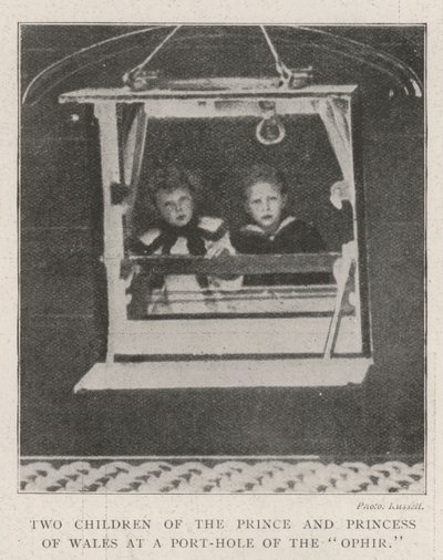 Two Children of the Prince and Princess of Wales at a Port-Hole of the Ophir by English Photographer