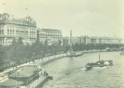 Victoria Embankment, Westminster: looking north from Hungerford Bridge, 1895 by English Photographer