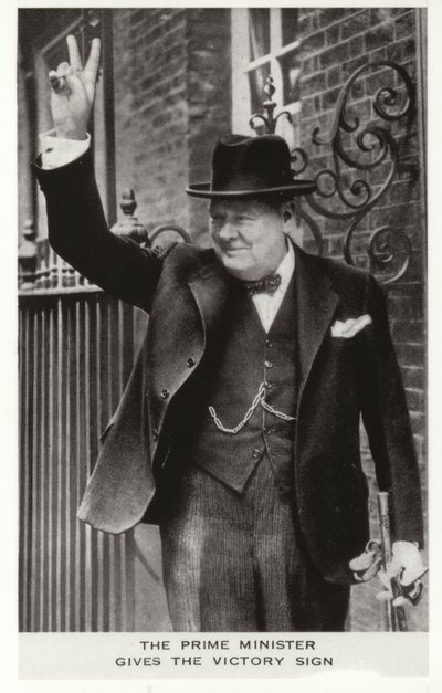 Winston Churchill making the Victory sign outside 10 Downing Street, June 5 by English Photographer