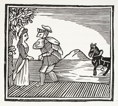 A Gentleman going to consult with Mother Bunch, illustration from Chap-books of the Eighteenth Century by John Ashton, pub. 1882 by English School