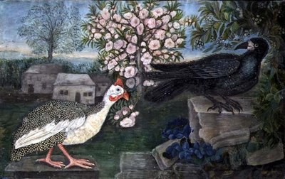A Guinea Fowl and a Rook in a Landscape by English School