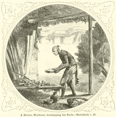 A Hindoo Workman worshipping his Tools by English School