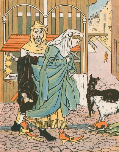 A Lady Crossing the Street in the Olden Time by English School