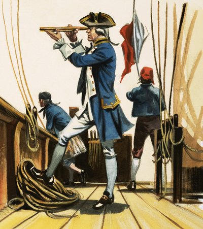 A Lieutenant with His Eye at a Spyglass Watching the Battle of the Nile by English School