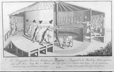 A Perspective View and Section of an Engine Proposed to be Built by Subscription which will Shave Sixty Men a Minute, also Oil Comb and Powder their Wigs, published by J. Dubois, 1745 by English School