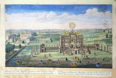 A Perspective View of the Magnificent Structure erected in the Green Park for the Royal Fireworks, 1749 by English School