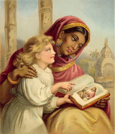 A Scripture Lesson - Indian Girl Teaching an English Child by English School
