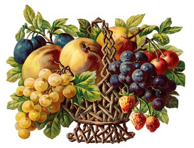 A Victorian Paper Scrap Relief of a Basket of Fruit, c.1880 by English School