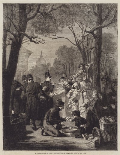 A Winter Scene in Paris, Distribution of Bread and Soup to the Poor by English School
