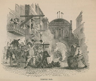 A Crowd Stoking a Bonfire in Front of Temple Bar by English School