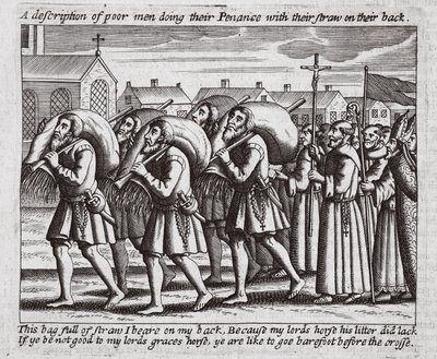 A description of poor men doing their Penance with their straw on their back, illustration from Acts and Monuments by John Foxe, ninth edition, pub. 1684 by English School