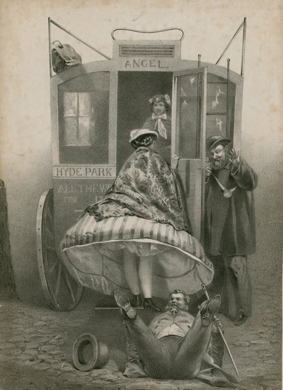 A Man Slips on the Cobbled Street and Sees Up the Dress of a Woman Climbing into a Carriage by English School