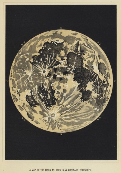 A map of the moon as seen in an ordinary telescope by English School