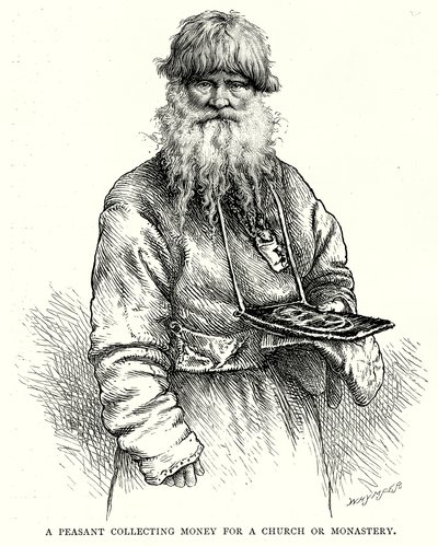 A peasant collecting money for a Church or Monastery by English School