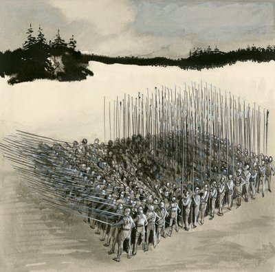 A phalanx of ancient Greek soldiers by English School