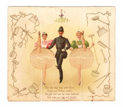 A Pop-Up Card of a Policeman and Two Women Doing the High Kick, c.1920 by English School