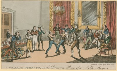 A private turn up, in the drawing room of a noble marquis by English School
