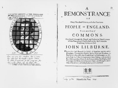 A remonstrance by the Levellers to the House of Commons regarding the imprisonment of their leader John Lilburne by English School