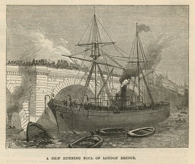 A Ship Running Foul of London Bridge by English School
