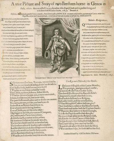 A True Picture and Story of Two Brothers Born in Genoa in Italy, 1620 by English School
