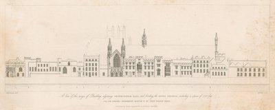 A view of the range of buildings adjoining Westminster Hall and fronting the River Thames by English School