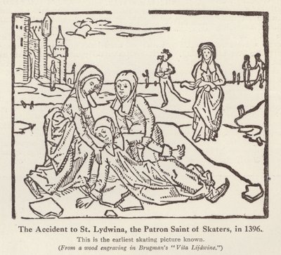 Accident to St Lydwina, patron saint of skaters, in 1396 by English School