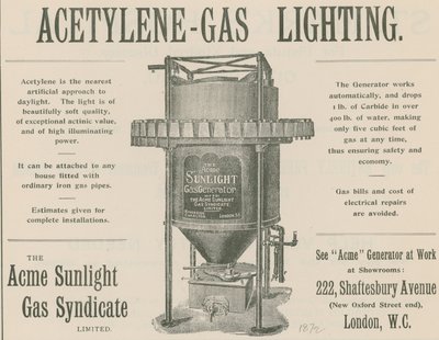 Advert for Acetylene-Gas Lighting by English School