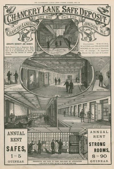 Advert for Chancery Lane Safe Deposit, 61 & 62 Chancery Lane, London by English School