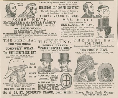 Advert for Robert Heath, hatmaker to the Royal Family by English School