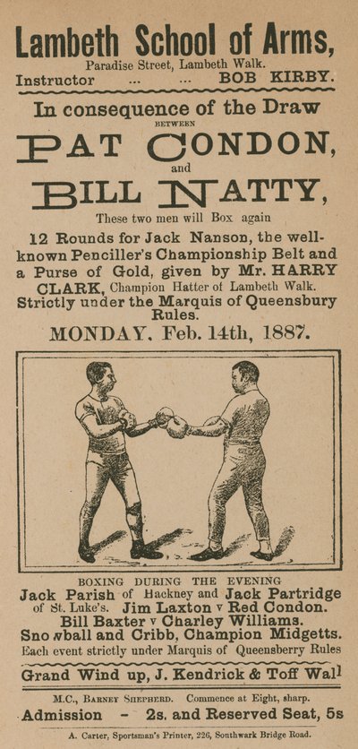 Advert for a Boxing Match Between Pat Condon and Bill Natty by English School
