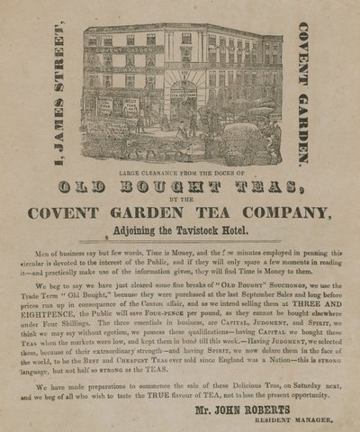 Advert for old bought teas from the Covent Garden Tea Company by English School