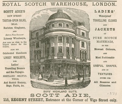 Advert for the Royal Scotch Warehouse, 115 Regent Street, London by English School